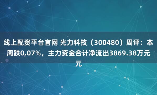 线上配资平台官网 光力科技(300480)周评:本周跌0.07%,主力资金合计净流出3869.38万元